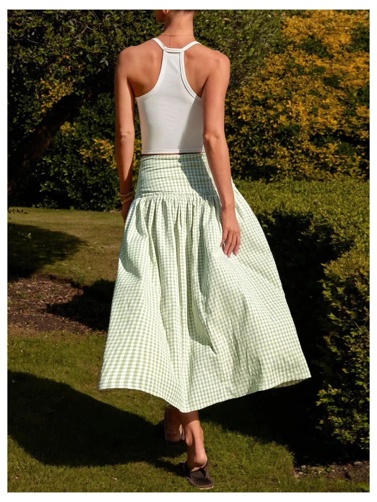 MAKEMECHIC Plaid Gingham Low Waist Maxi Skirt, view 3