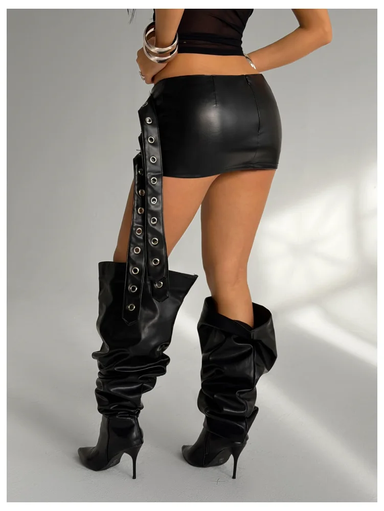 MAKEMECHIC Leather Buckle Eyelet Shorts, view 3
