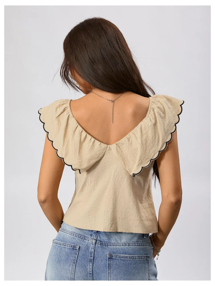 MAKEMECHIC Bow Tie Front Babydoll Blouse, view 2