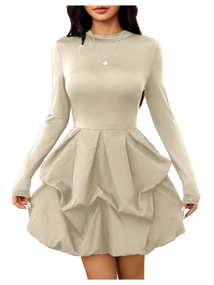 MAKEMECHIC Long Sleeve Ruffle Mock Mini Dress