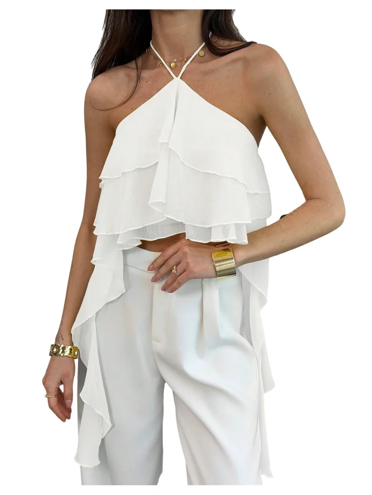 MAKEMECHIC Ruffle Flowy Halter Top