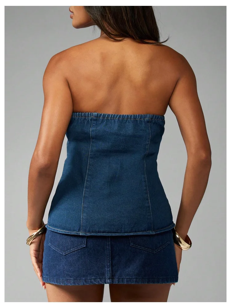 MAKEMECHIC Strapless Denim Metal Vest, view 2