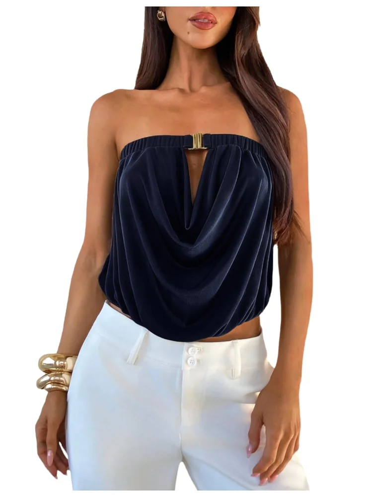 MAKEMECHIC Strapless Tube Draped Crop Top