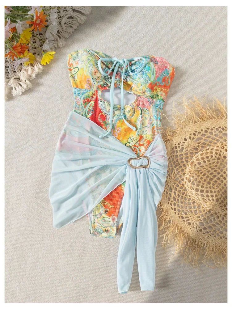 MAKEMECHIC Paisley Print Cut Out One-Piece Swimsuit, view 2