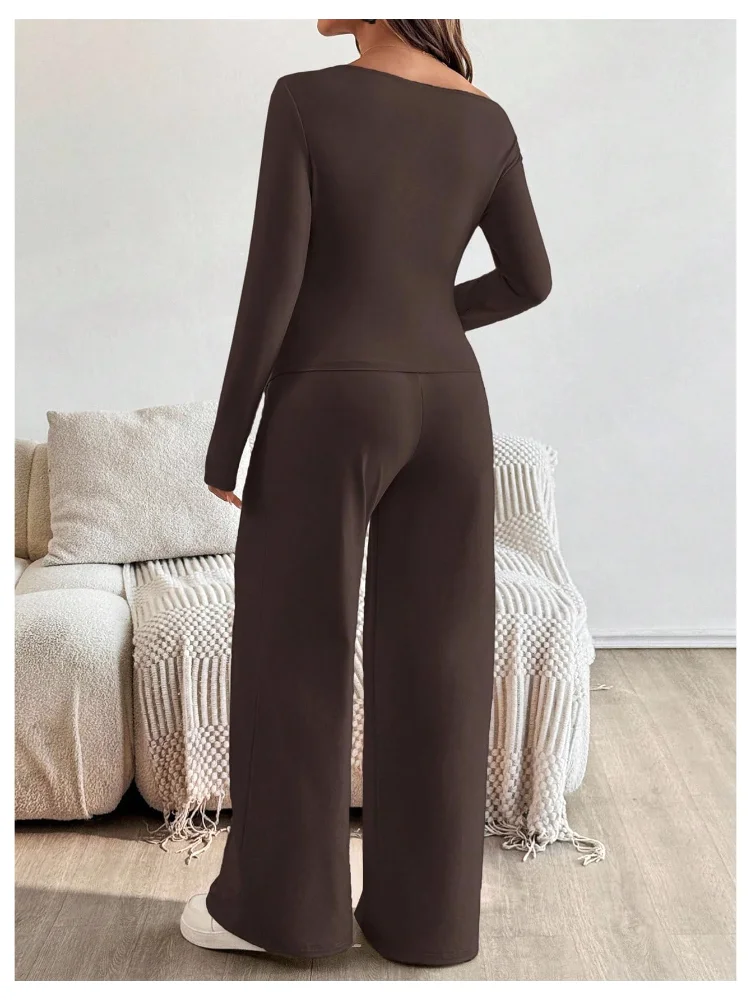 MAKEMECHIC Asymmetrical Maternity Pants Set, one-shoulder, view 2