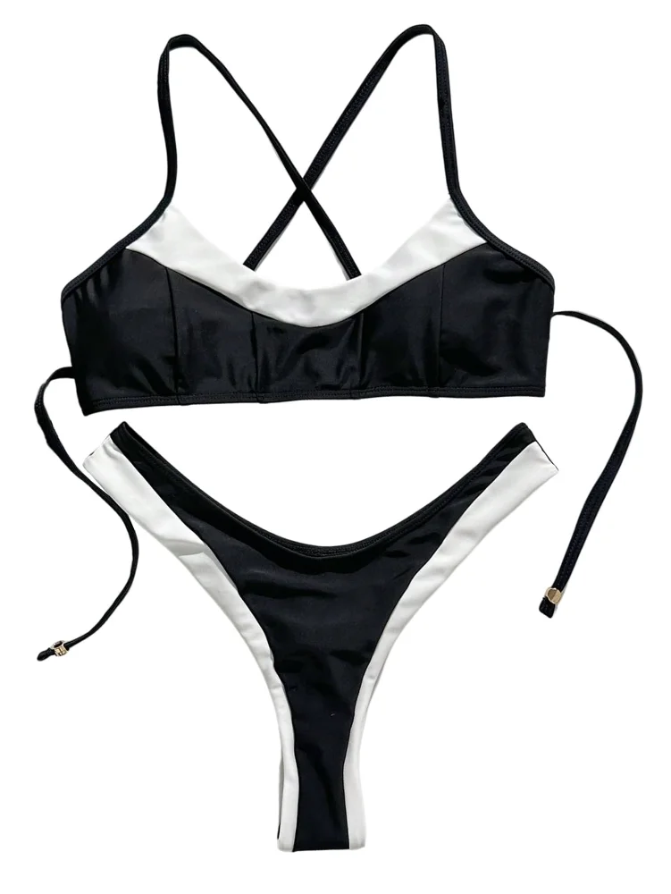 MAKEMECHIC Color Block Criss Cross High Bikini Set