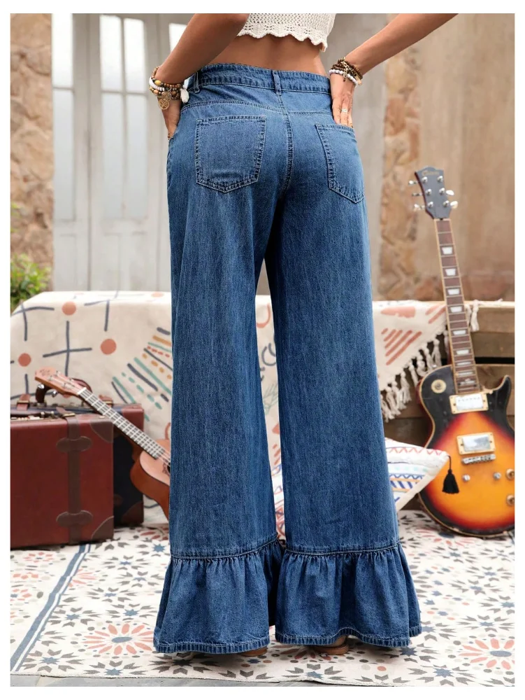MAKEMECHIC Ruffle Flare Wide Leg Jeans, view 3