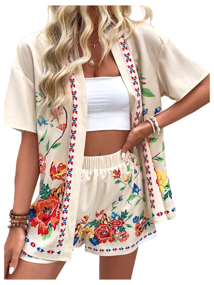 MAKEMECHIC Tropical Print Floral Beach Cover-Up