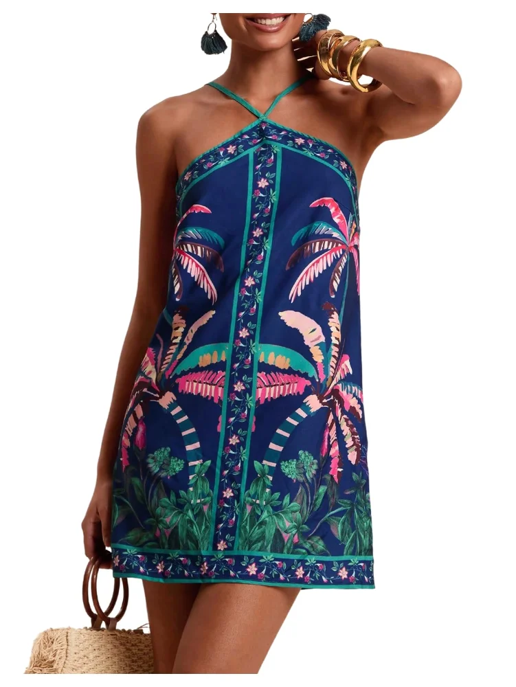 MAKEMECHIC Tropical Backless Floral Mini Dress