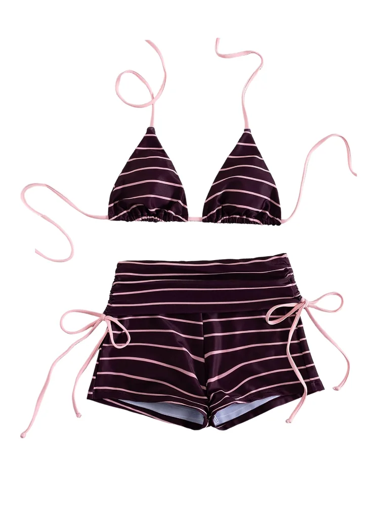 MAKEMECHIC Striped Boyshort Bikini Set