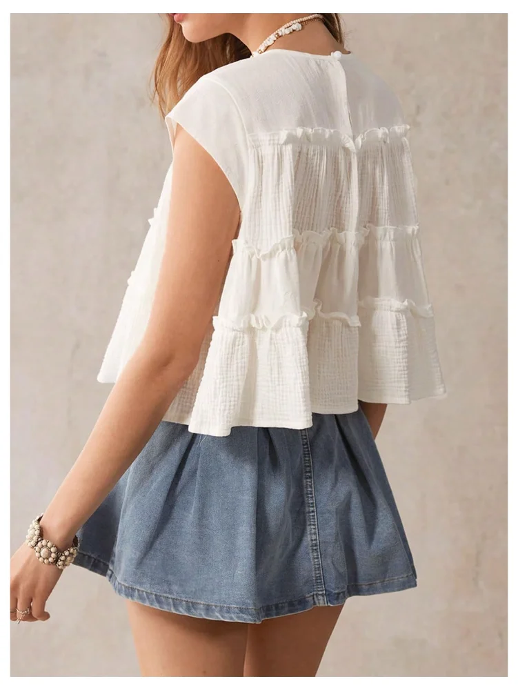 MAKEMECHIC Ruffle Babydoll Flowy Blouse, view 3