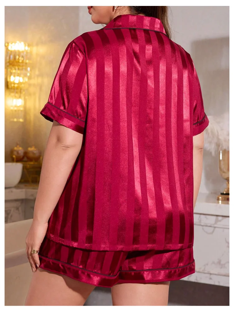 MAKEMECHIC Striped Satin Button Down Pajamas, view 3