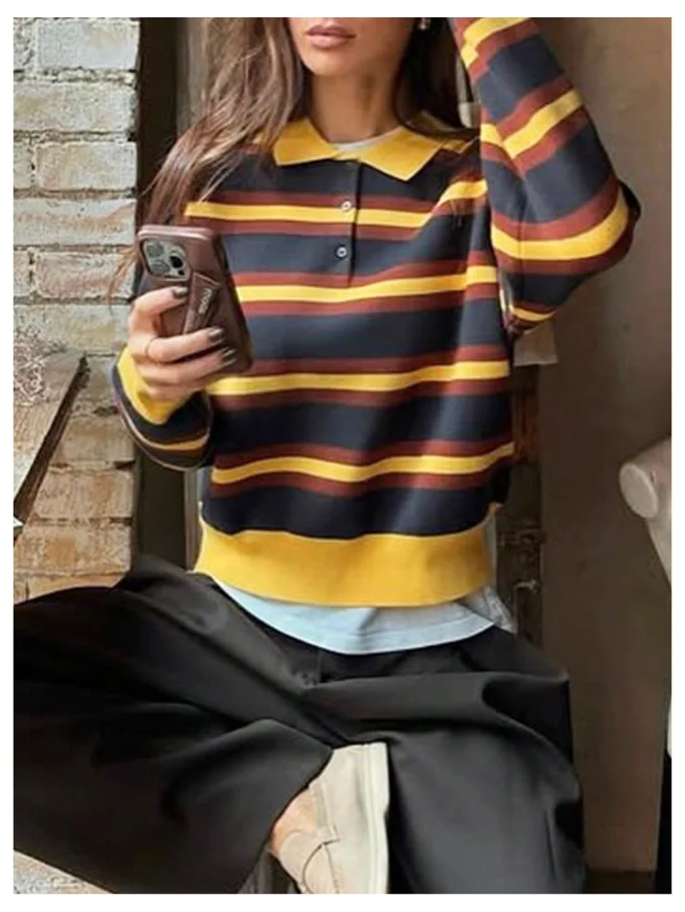 MAKEMECHIC Striped Button Long Sleeve Sweater, view 3