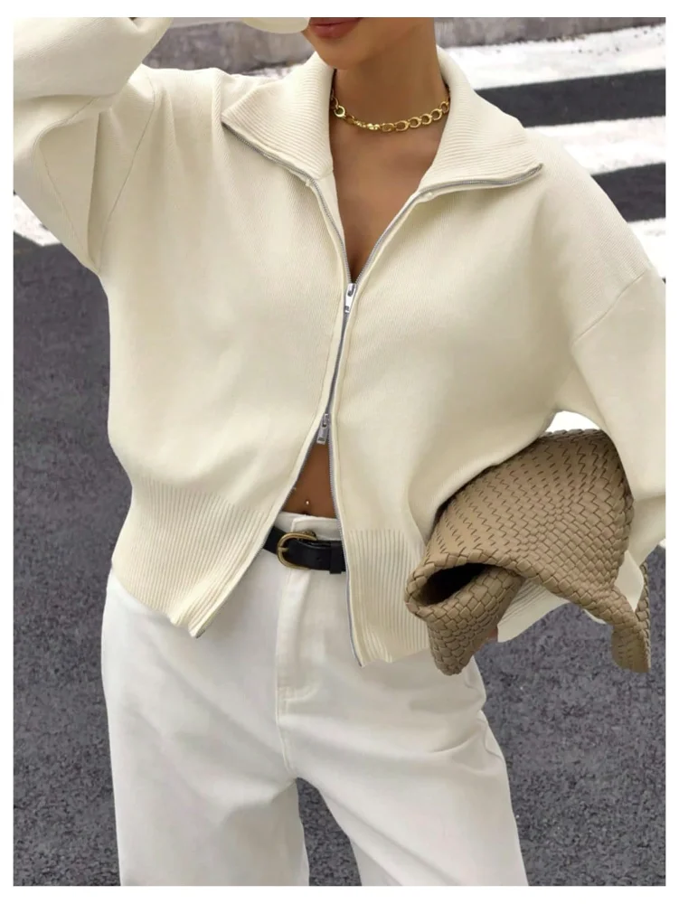 MAKEMECHIC Zip Up Collared Long Sleeve Cardigan, view 2