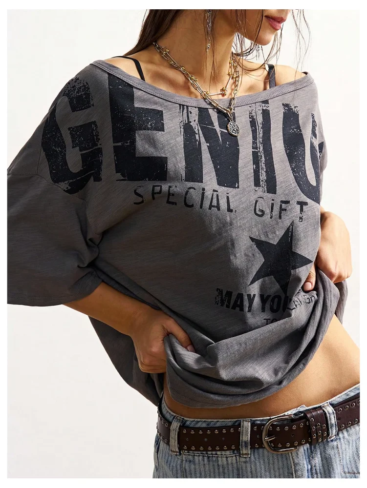 MAKEMECHIC Off The Shoulder Oversized Graphic Tee, view 2