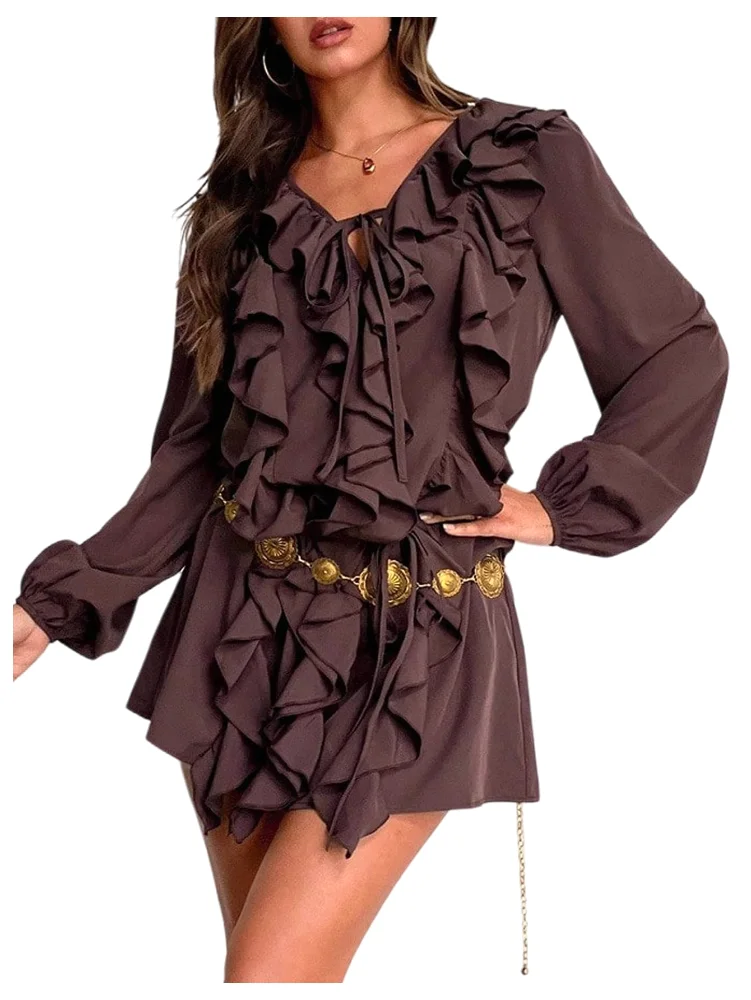 MAKEMECHIC Chiffon Ruffle Long Sleeve Mini Dress