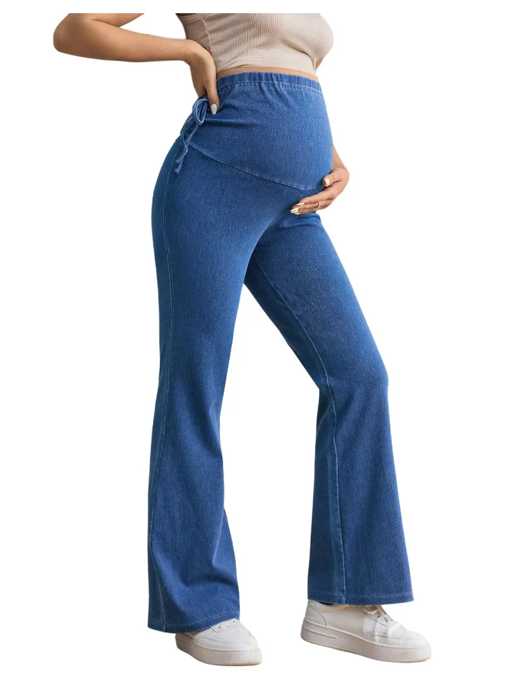 MAKEMECHIC Elastic High Waisted Flared Maternity Jeans