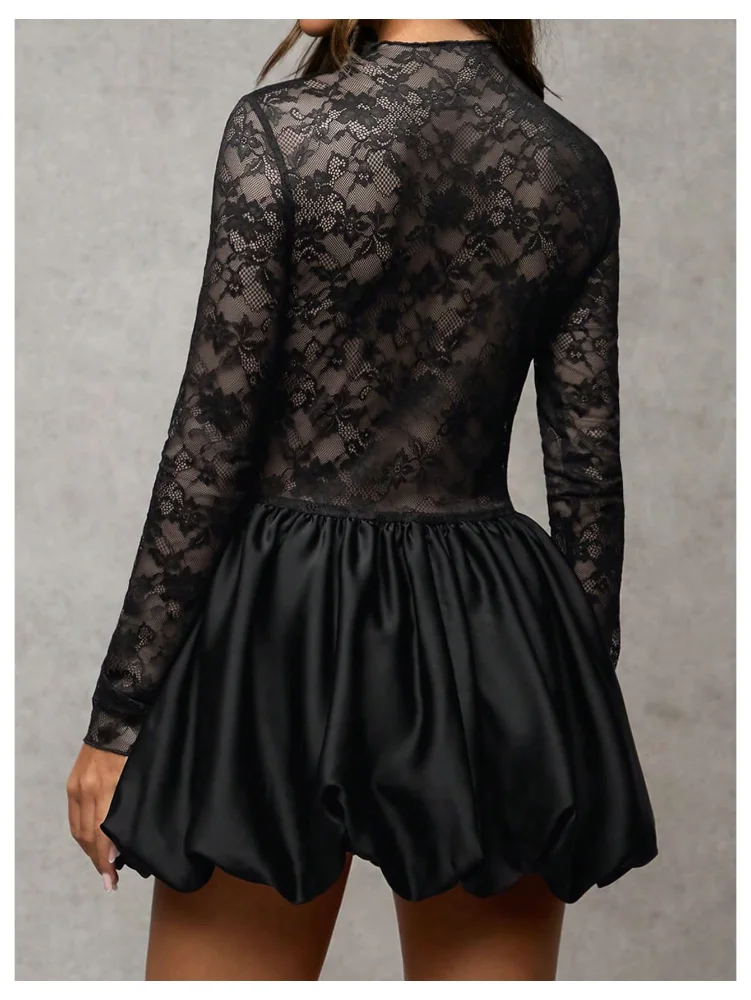 MAKEMECHIC Floral Lace Sheer Mini Dress, view 3