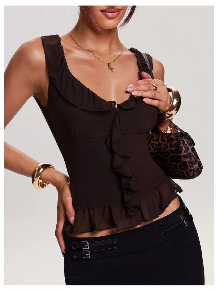 MAKEMECHIC Wide Strap Ruffle Tank Top, view 2