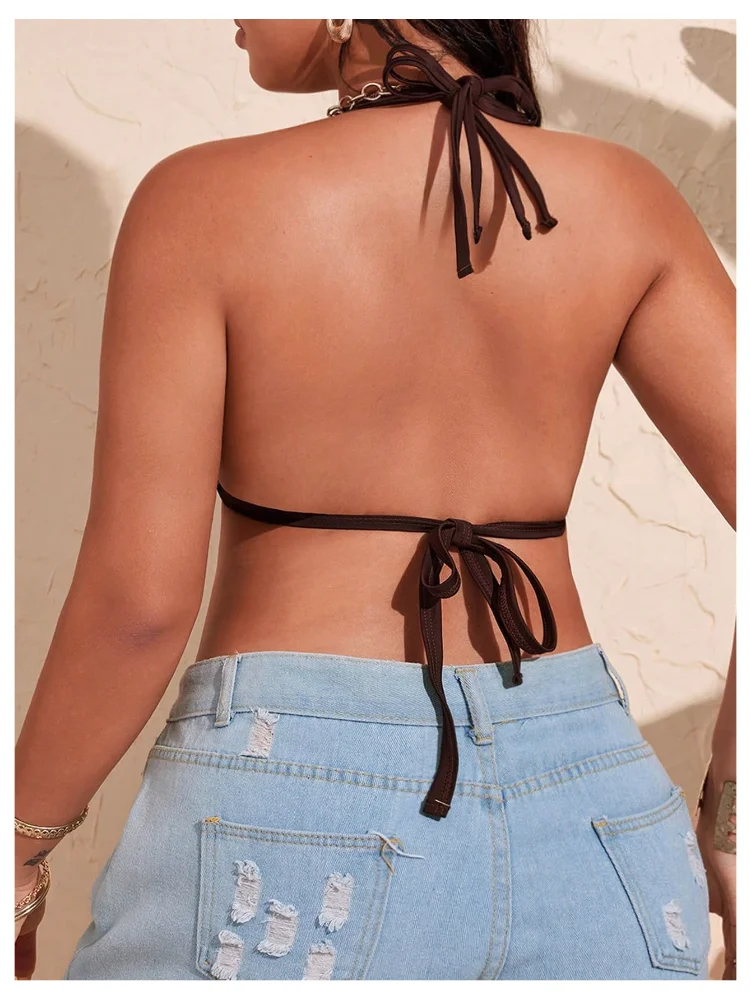 MAKEMECHIC Triangle Tie Open Back Bikini Set, view 3