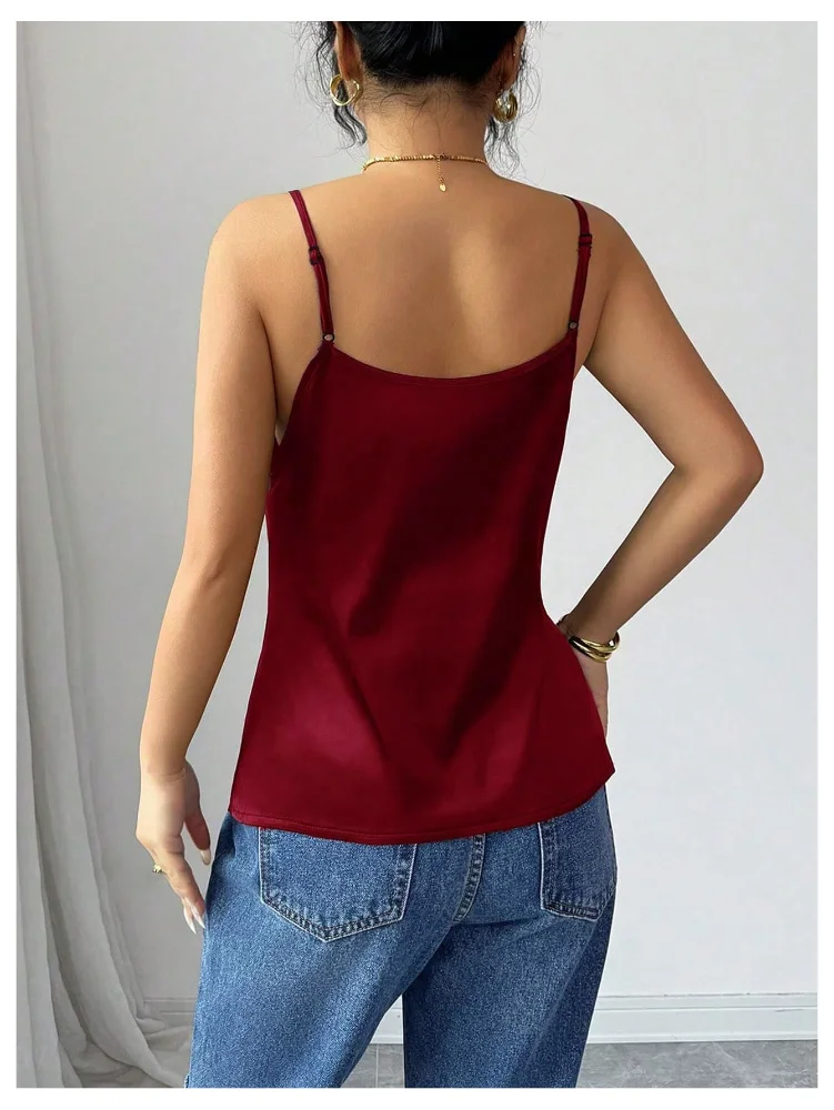 MAKEMECHIC Satin Silk Lace Tank Top, view 3