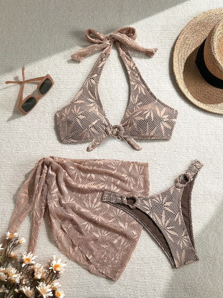 MAKEMECHIC Crochet Bikini Set in Brown, view 3