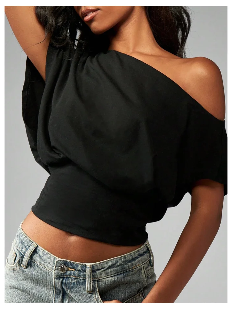 MAKEMECHIC Off The Shoulder Asymmetrical Crop Top, view 2