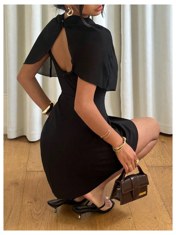 MAKEMECHIC Draped Mock Neck Cape Mini Dress, view 2
