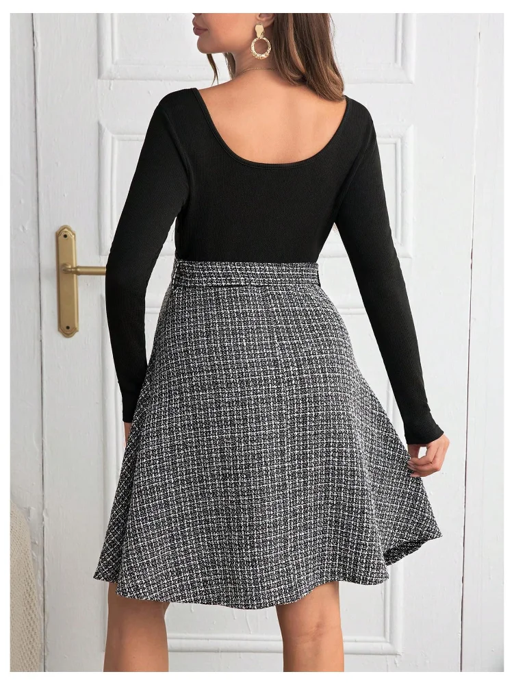 MAKEMECHIC Plaid Square Neck Long Sleeve Maternity Mini Dress, view 2