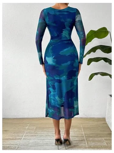MAKEMECHIC Formal Tie Dye Mesh Dress, view 2