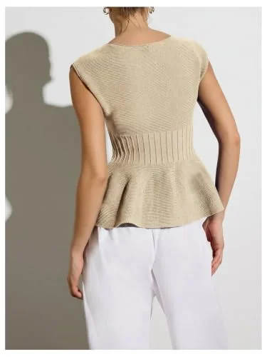 MAKEMECHIC Peplum Sleeveless Business Sweater Vest, view 3