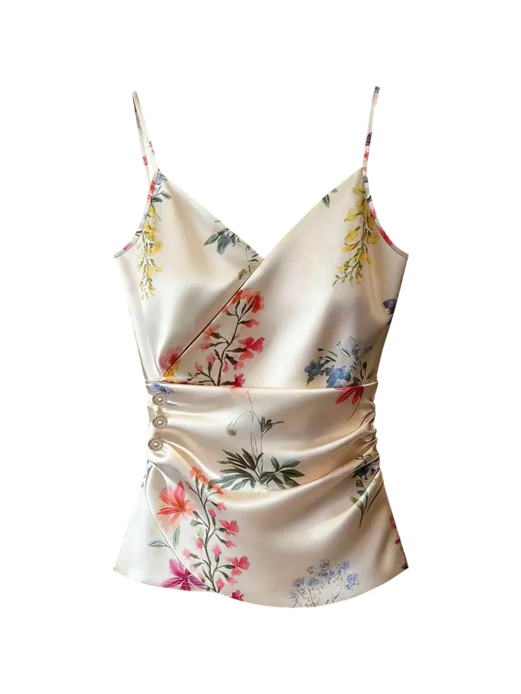 MAKEMECHIC Floral Satin Wrap Tank Top