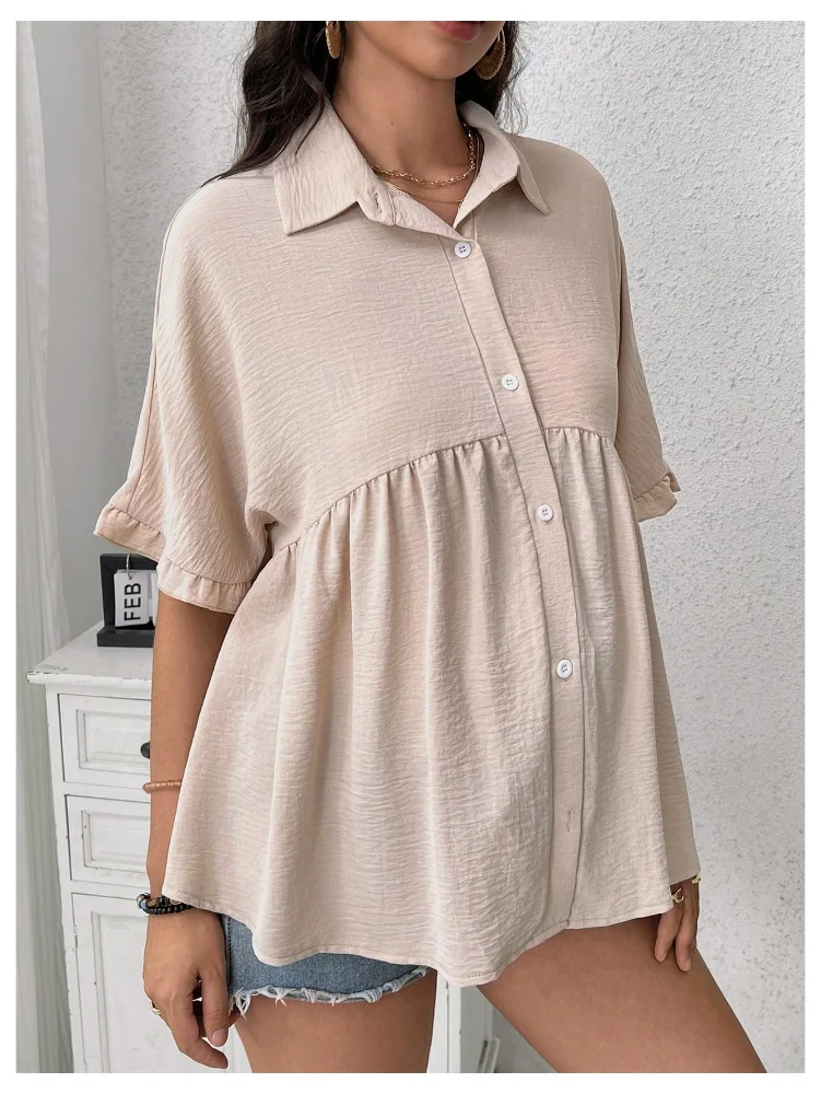 MAKEMECHIC Button Down Peplum Ruffle Maternity Blouse, view 3