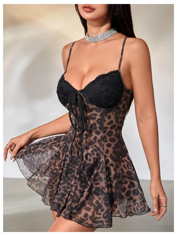 MAKEMECHIC Polka Dot Lace Tie Front Mini Dress, view 3