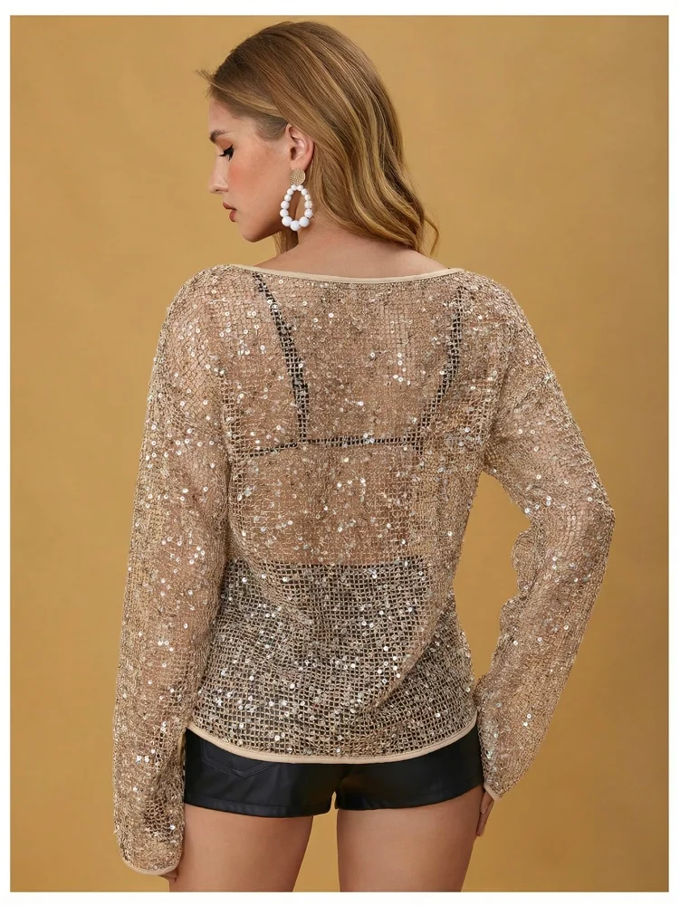 MAKEMECHIC Sequin Sparkly Crochet Matching Set, view 2