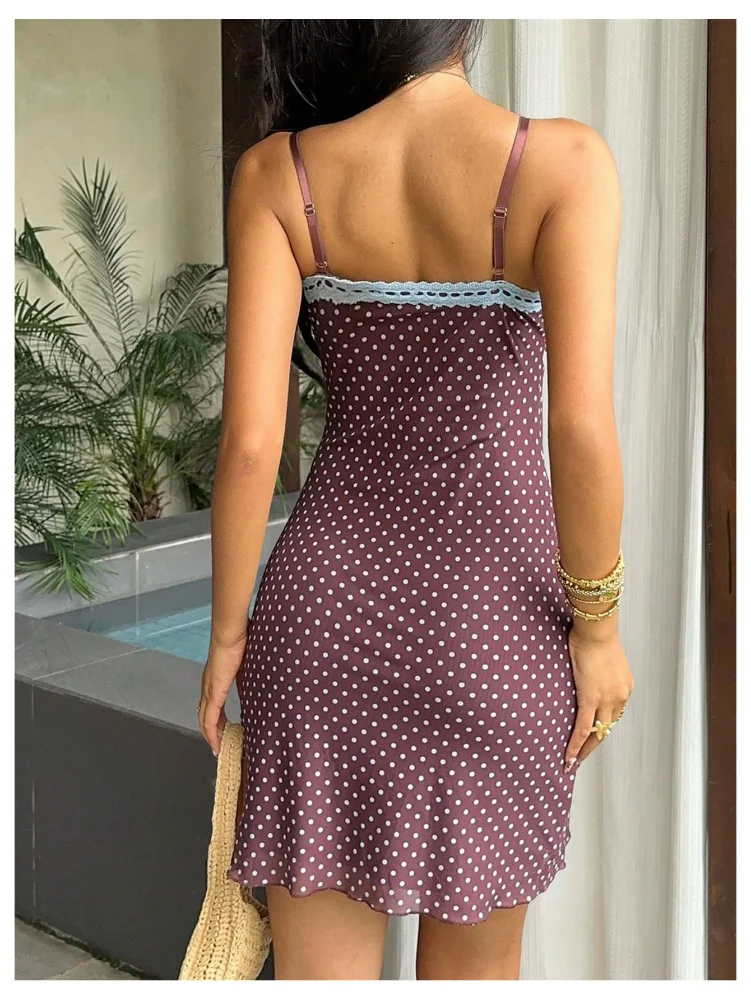 MAKEMECHIC Polka Dot Lace Ruched Mini Dress, view 3