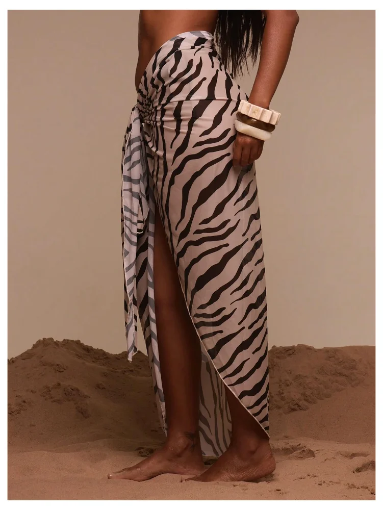 MAKEMECHIC Mesh Zebra Striped Beach Cover-Up, view 2