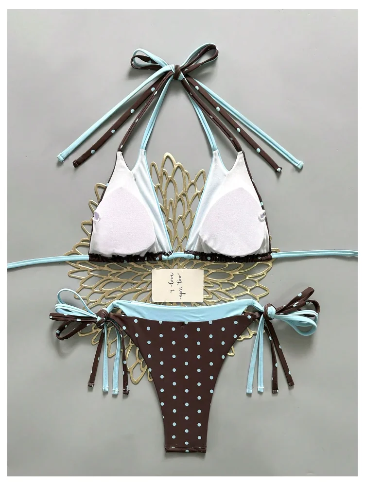 MAKEMECHIC Triangle Polka Dot Double Bikini Set, view 3