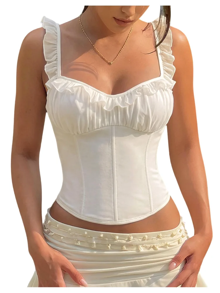 MAKEMECHIC Ruffle Lace Up Bodyshaper Corset Top