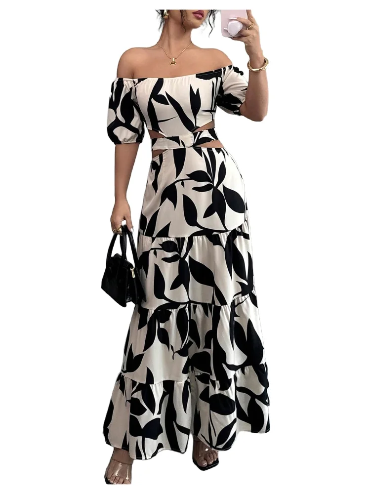 MAKEMECHIC Off The Shoulder Cut Out Backless Maxi Dress