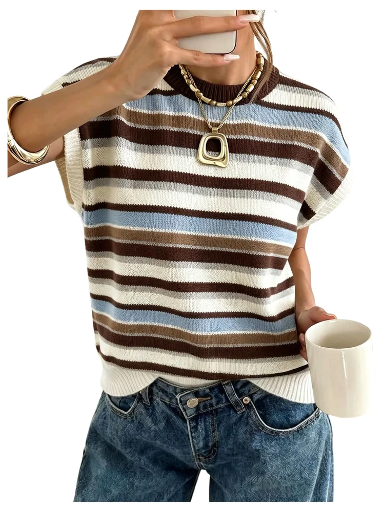 MAKEMECHIC Striped Polka Dot Knit Sweater Vest