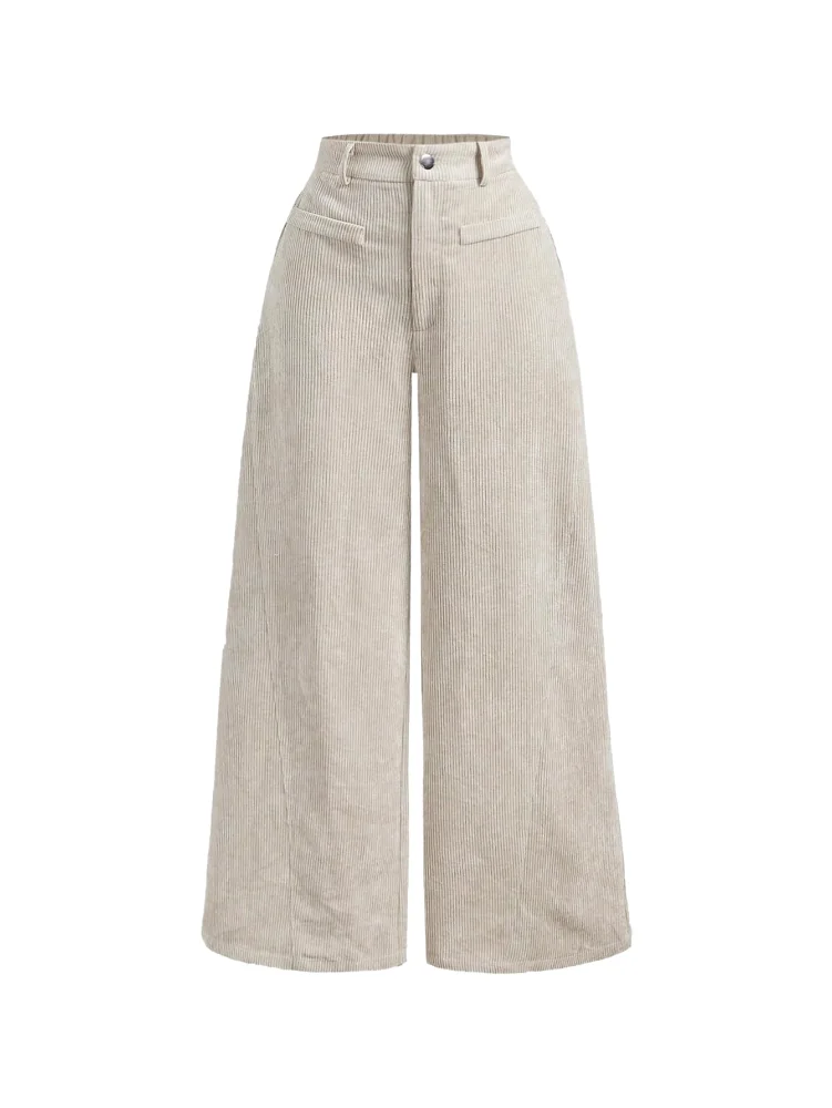 MAKEMECHIC Corduroy Pockets High Waist Pants