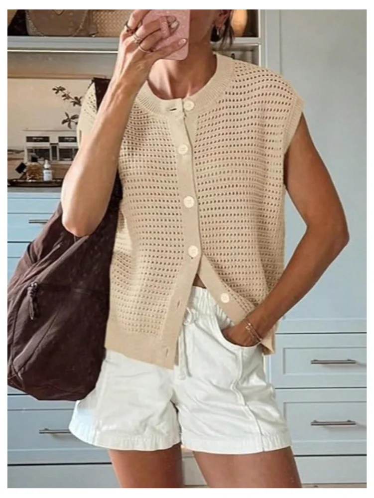 MAKEMECHIC Crochet Short Sleeve Crewneck Sweater, view 2