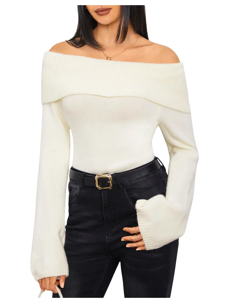 MAKEMECHIC Off Shoulder Long Sleeve Fold Sweater