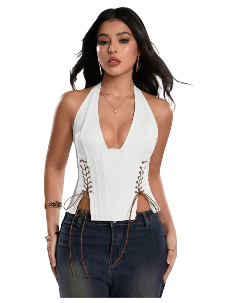 MAKEMECHIC Lace Up Crop Corset Top