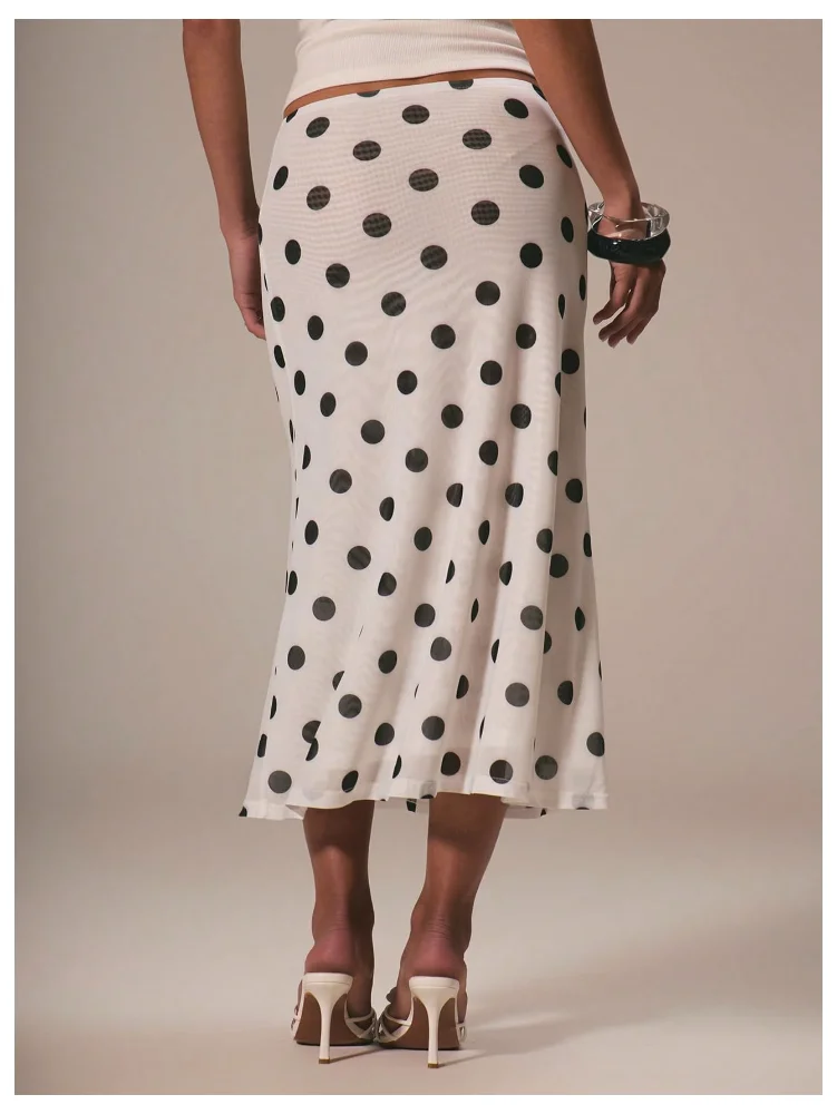 MAKEMECHIC Polka Dot Mesh Flowy Midi Skirt, view 2