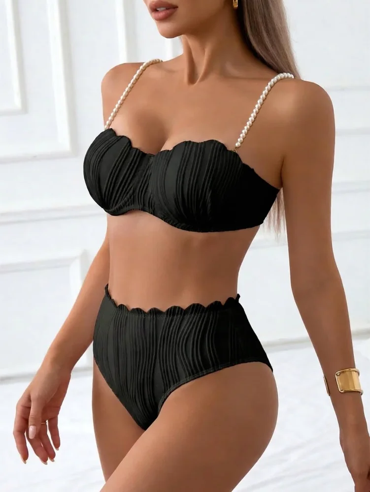 MAKEMECHIC Pearl Scallop Trim Bikini Set, view 3