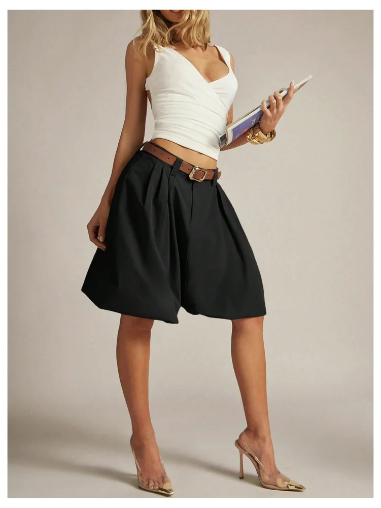 MAKEMECHIC Wide Leg Bermuda Low Rise Shorts, view 3