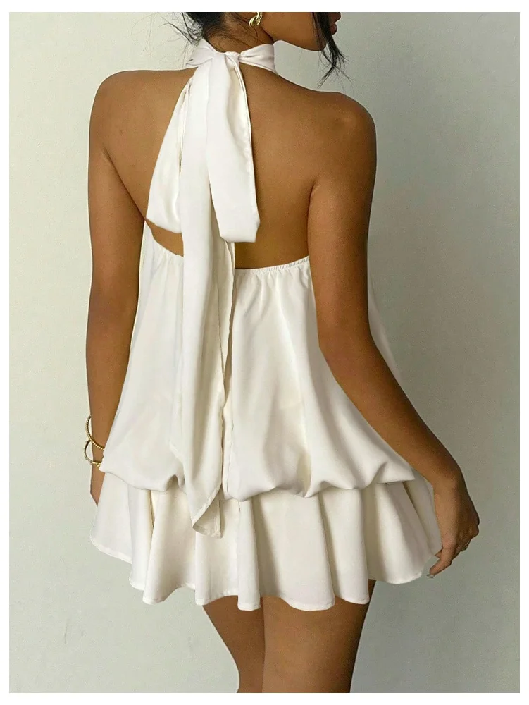 MAKEMECHIC Ruffle Backless Bubble Mini Dress, view 2