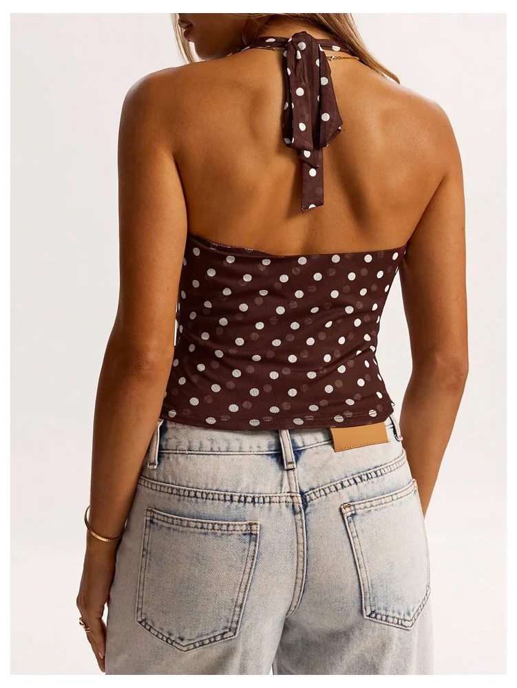 MAKEMECHIC Polka Dot Cowl Neck Halter Top, view 3